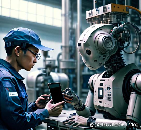 我寫的內容是:一家高科技工廠內,一臺自動化設備在裝配手機,旁邊的兩
